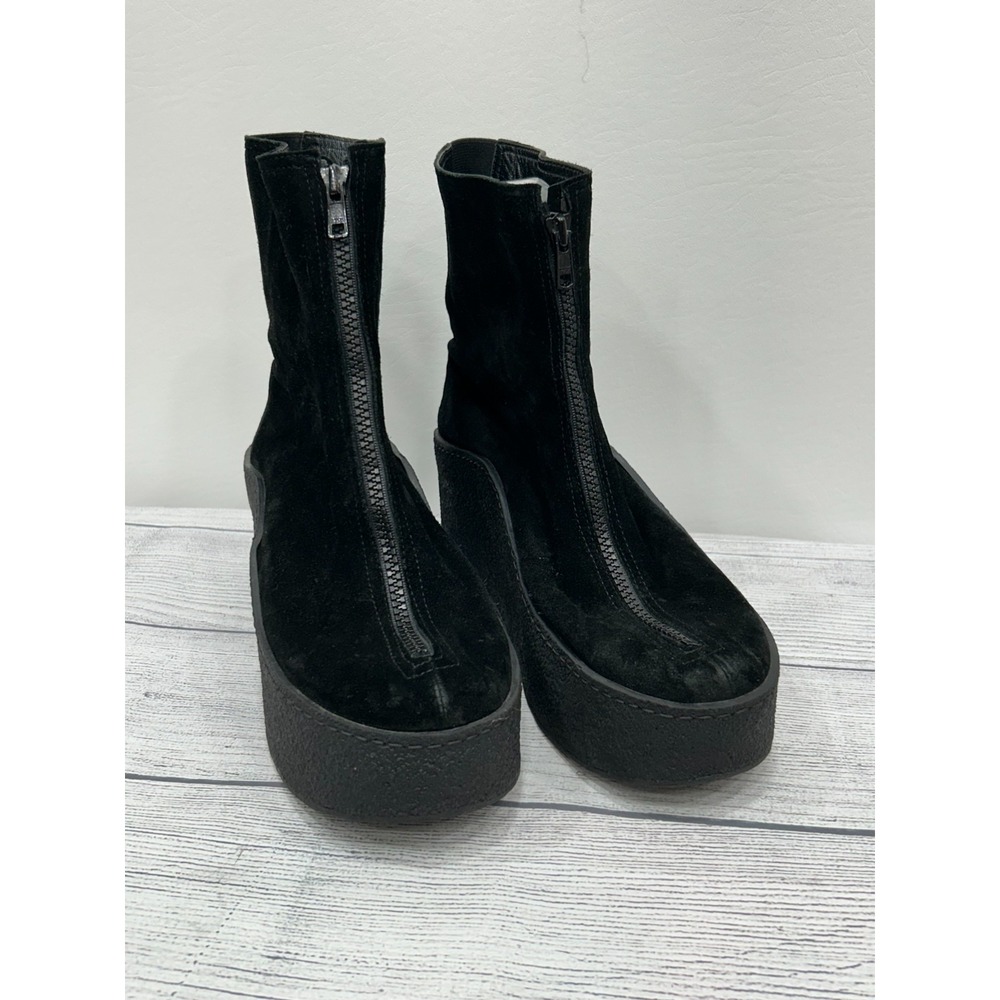 Robert Clergerie Platform Paris Boot Womens 10.5 Black Suede Front Zip Chunky